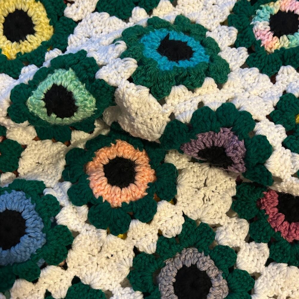 Boho Crochet Throw Blanket Vintage Granny Square Afghan Cottagecore multicolor - Picture 7 of 8